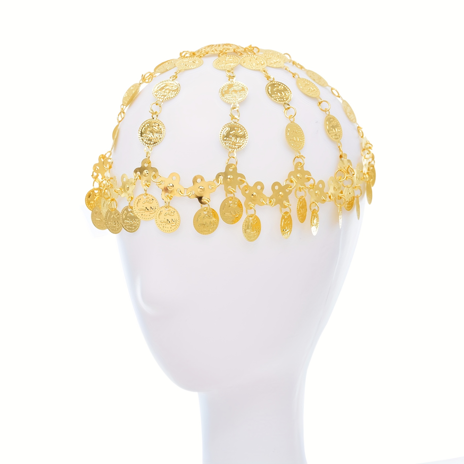 arabian vintage ethnic golden metal coin headpiece geometric