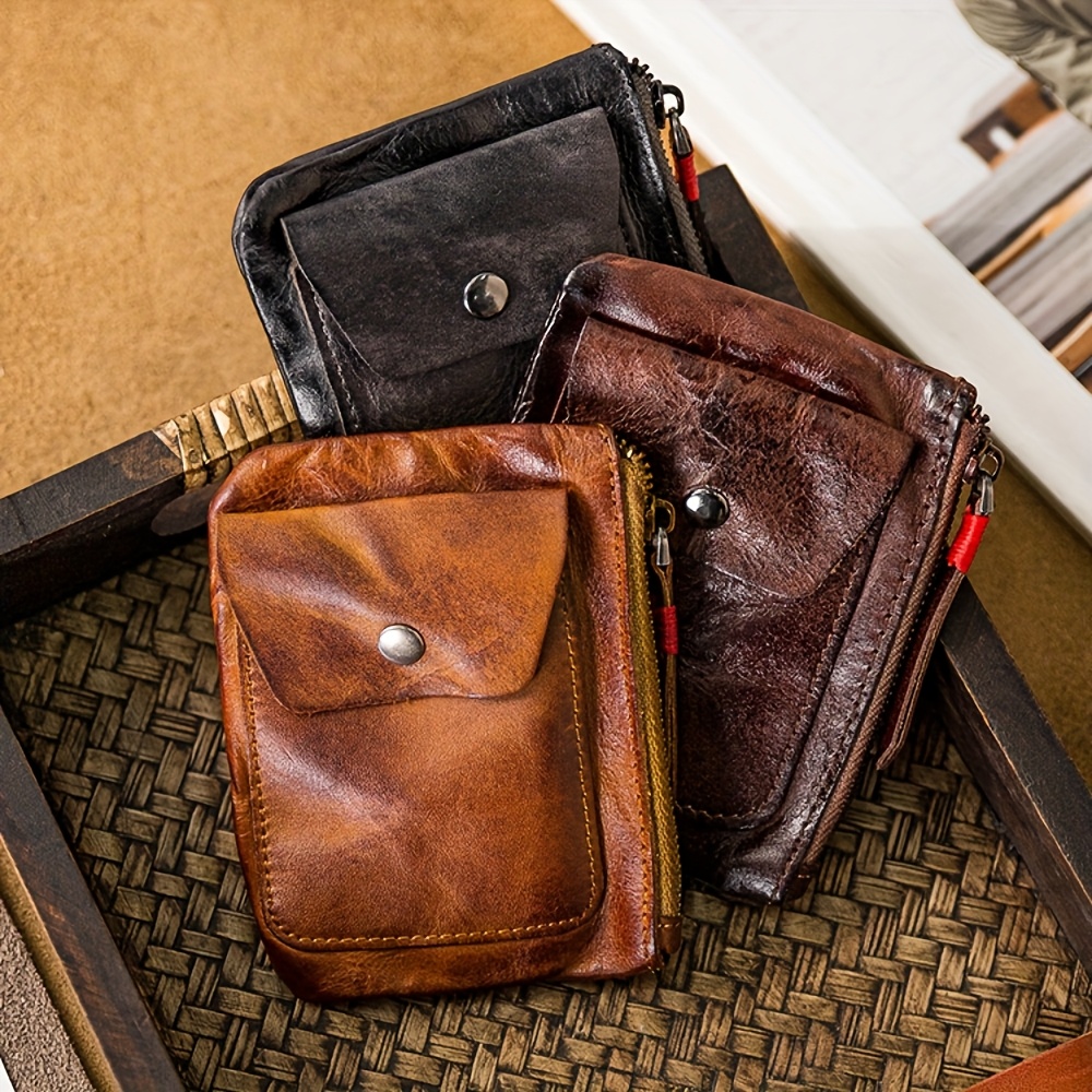 2pcs genuine genuine leather zipper coin purse viking wallet