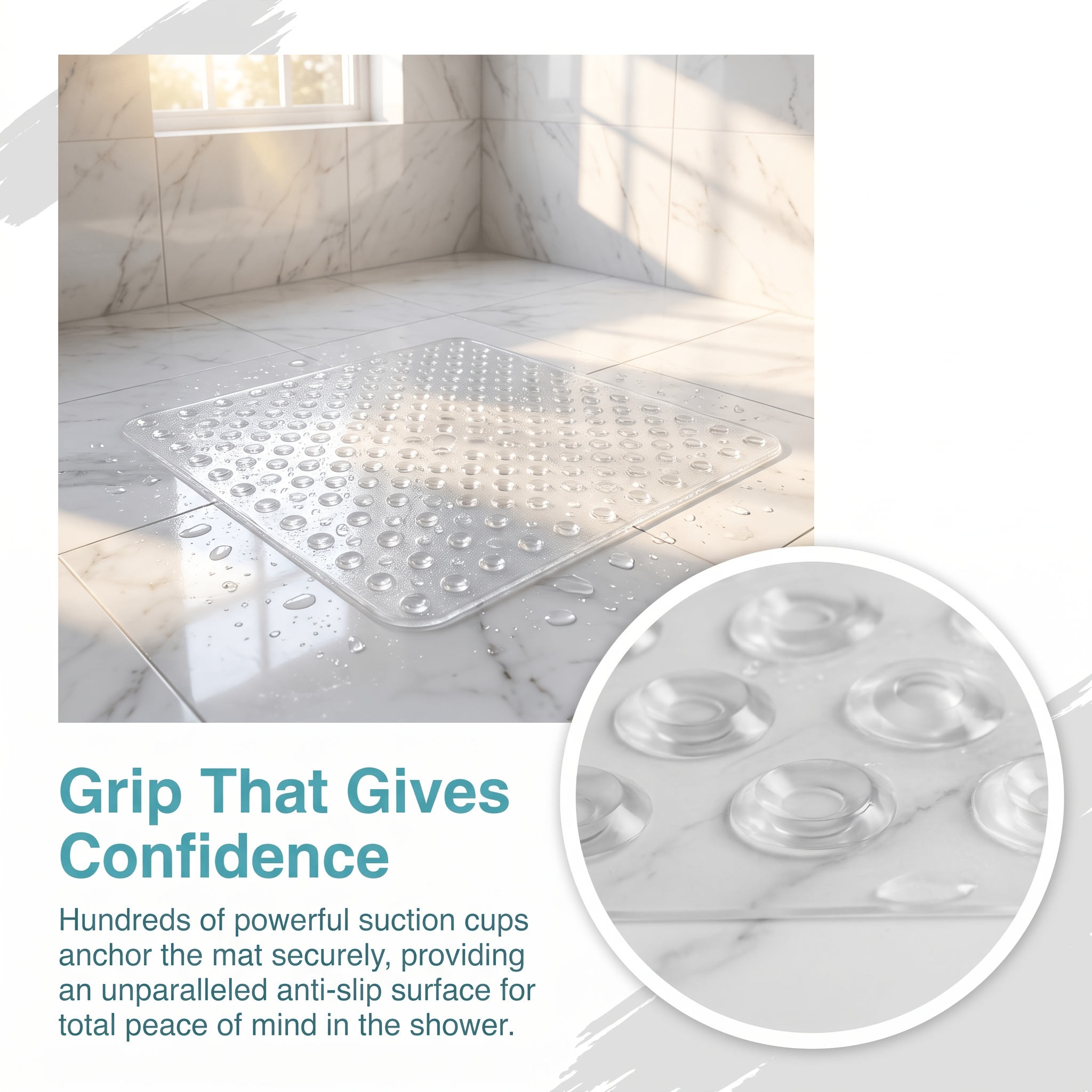 Non-slip Shower Mat, Mat With Drain Holes And Suction Cups, 21 Inches X 21 Inches, Machine Washable, Bathroom Additions