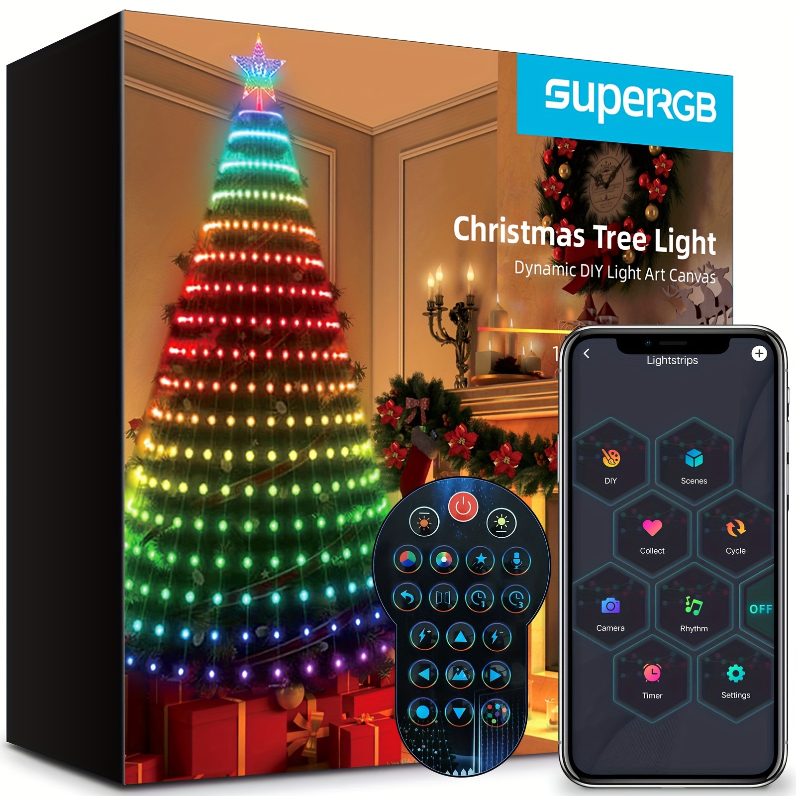 7ft Insertable Christmas Tree Lights Multi color LED Animation Light Show 400 LED Remote And App Control Music Sync 12 Modes Indoor Outdoor Use Multi color And Warm White No Christmas Tree