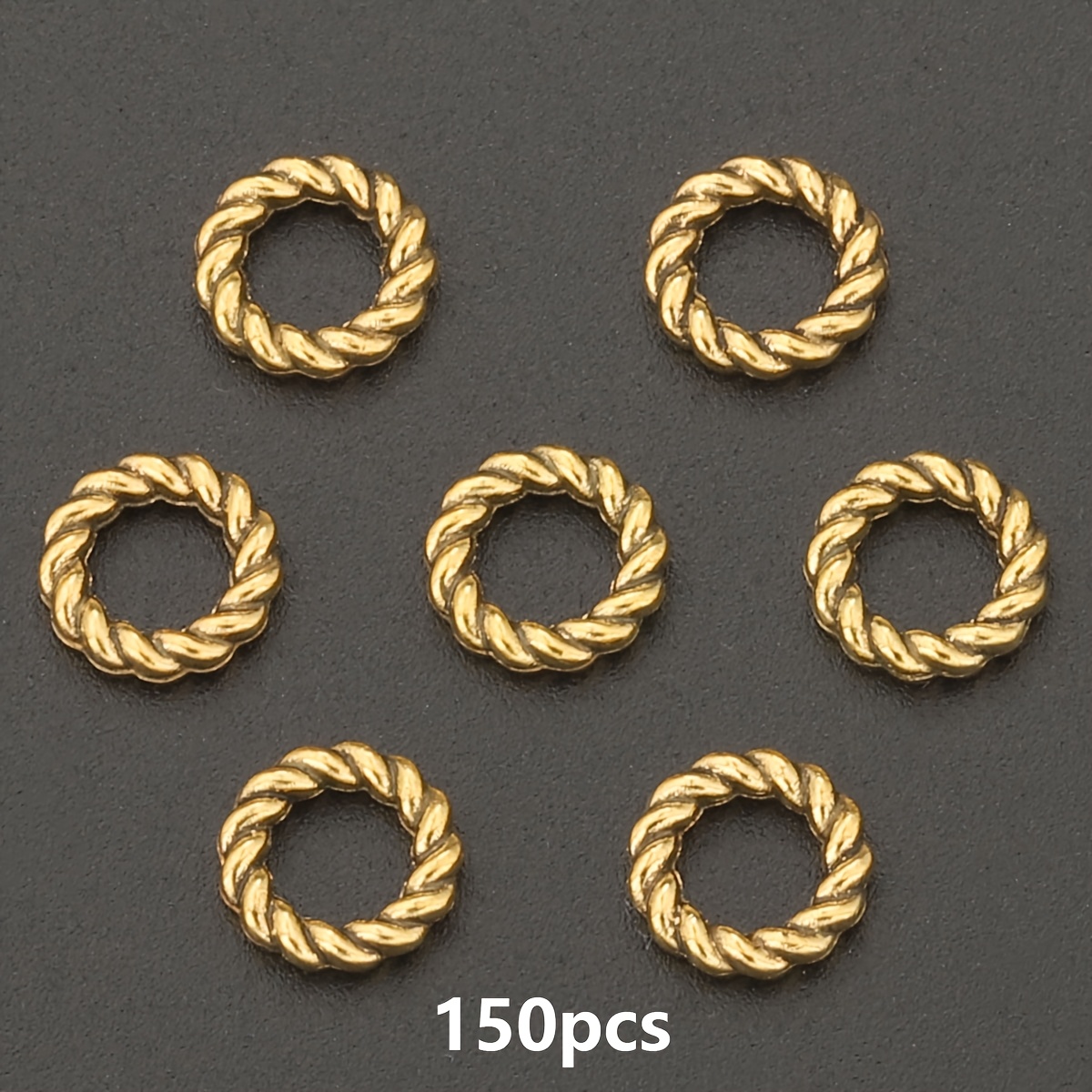TEMU 150pcs Antique Golden Round Twisted Spacer Beads, Alloy Large Hole Spacers, . 6mm, Handmade Beading Spacers, Decorative Beads, Bead Connectors,