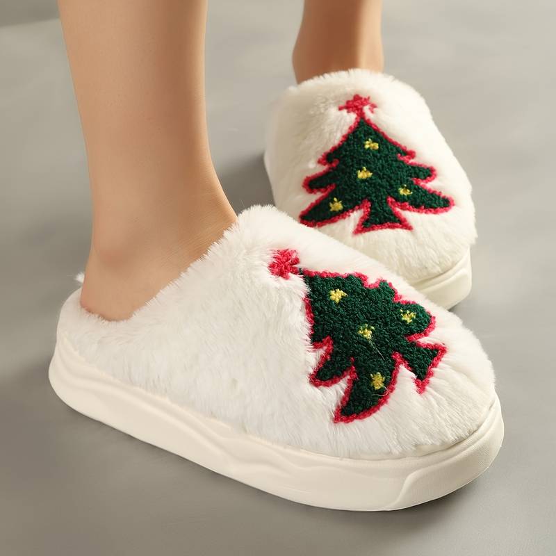 Pantoufles De Noël En Peluche - Chaudes, Antidérapantes Pour Hommes Et Femmes (taille 44-45, Vert)
