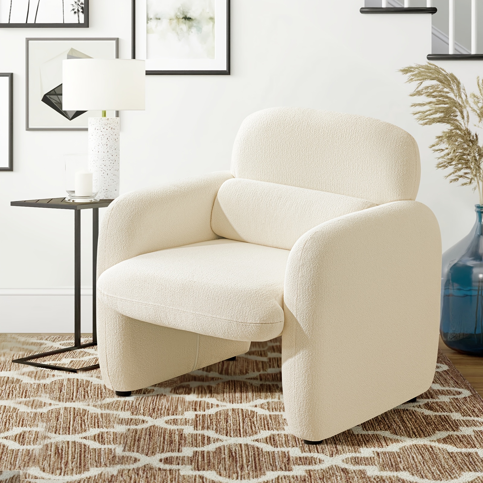 *-century modern accent chair, wide and deep seat chenille lounge chair,  living room single chair, armchair, reading chair, suitable for lounge, liv - Main Image