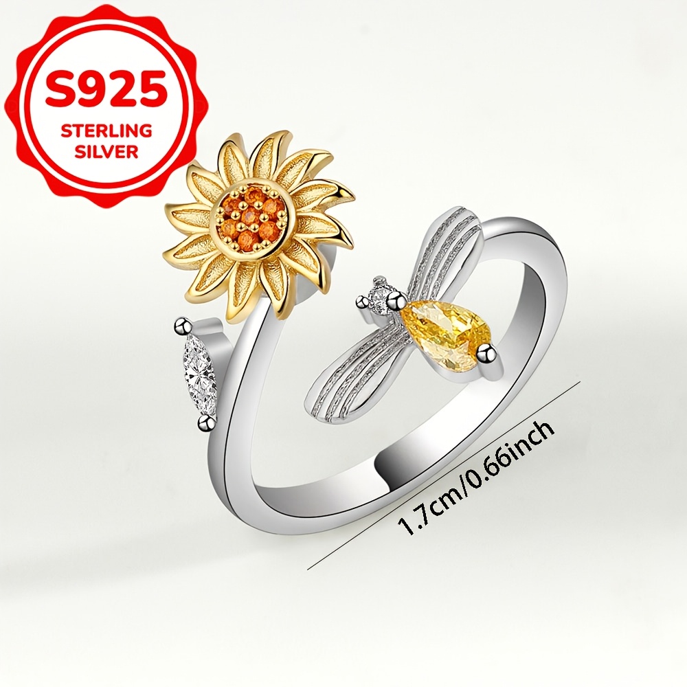Women's S925 Sterling Silver Sunflower Rotating Ring
