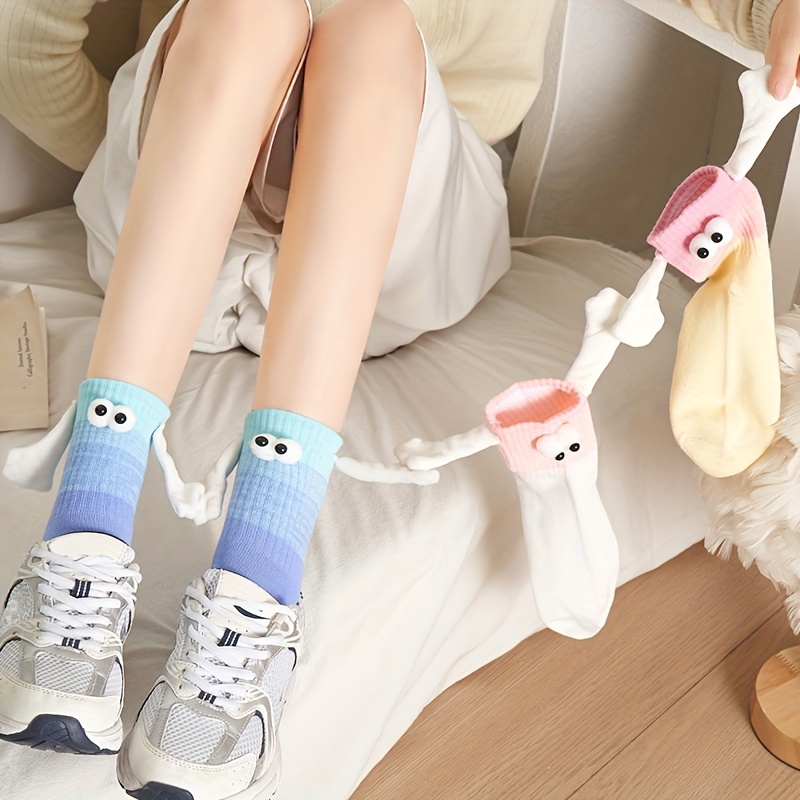 

5 Pairs Cute Hand-holding Ears Gradient Color Socks, Summer Thin Mid-calf Socks, Comfortable Breathable Unisex