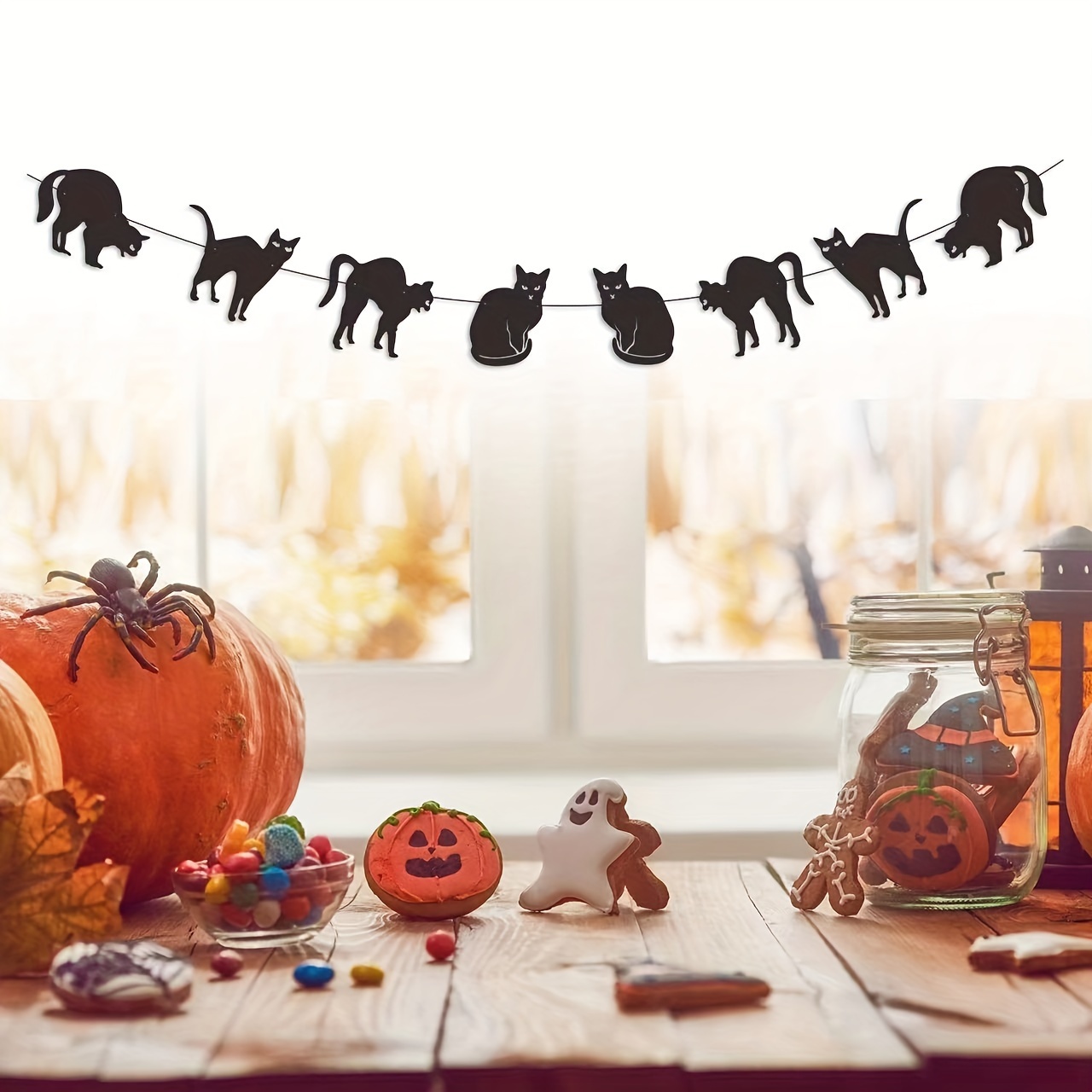 

Halloween Felt Black Cat Garland - Horror Themed Hanging Decorations For Various Room Types - Halloween Party Decor, Perfect For Home, School, And Office Walls - No Electricity Needed