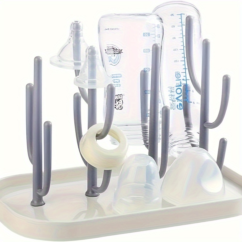 Bottle Drying Rack - Bottle Drying Stand | Tree-Shaped Design Bottle Drying Tray | Upright Bottle Drying Station with a Large Concave Base, Gray Color