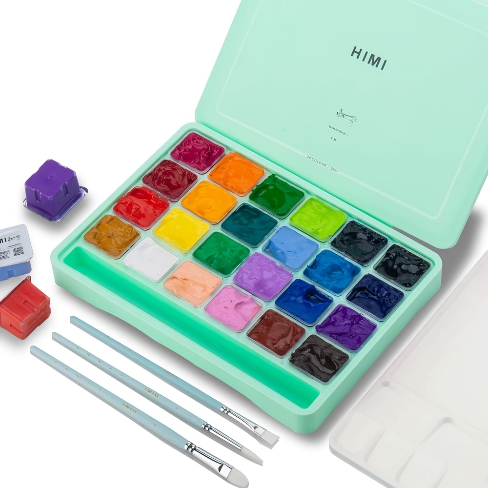 TEMU Supplies. Gouache Paint Set, X 30ml With 3 Brushes And A Palette, Unique Jelly Cup Design, Gouache Paint For Canvas Watercolour Paper - Perfect