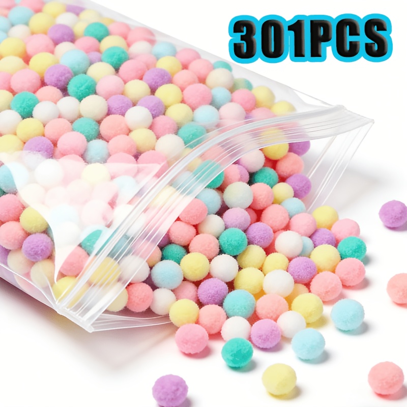 TEMU 301 pompons de couleurs mélangées de 1 cm, balles en peluche faites à , matériaux d'artisanat d'art créatifs pour la décoration, pompons de pour