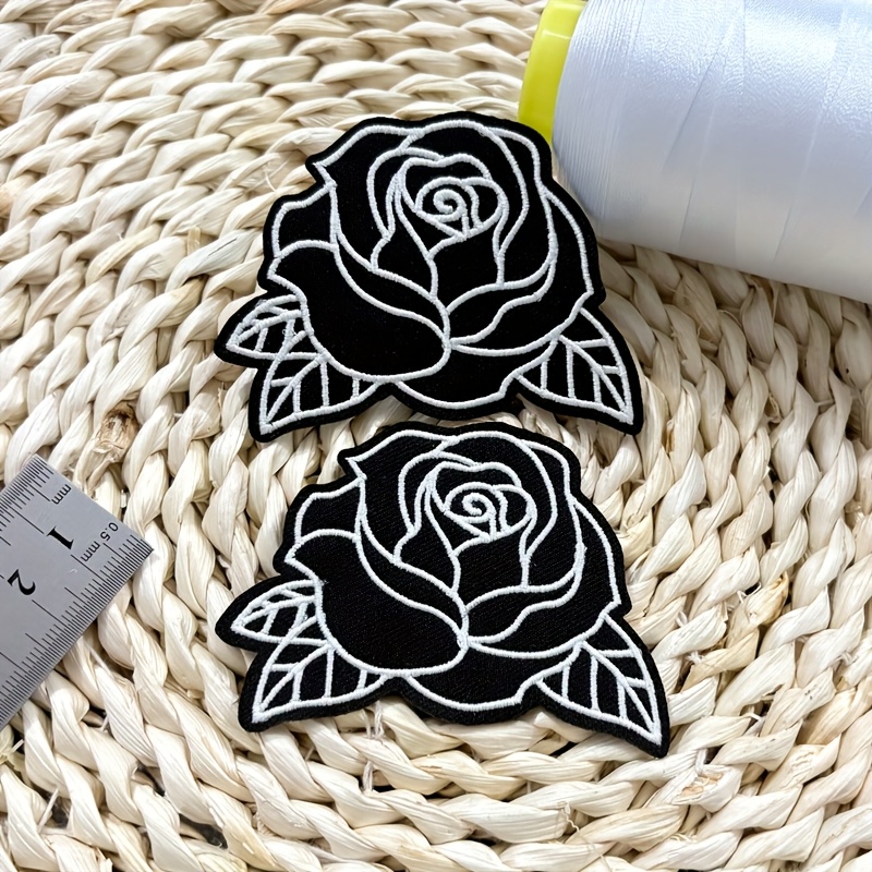 TEMU 2pcs Black And White Rose Pattern Badge Embroidered Patch For Handbag, Hat, Pants, Garment Decoration, Diy Patch Decoration, Self-adhesive For