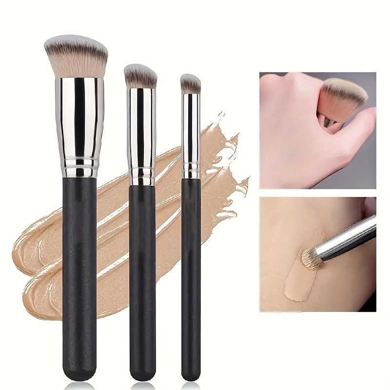 

3pcs Professional Kabuki Foundation Brush Set For Flawless Liquid Makeup Application - Includes Buffing, Stippling, And Concealer Brushes For Blending Cream And Powder Cosmetics