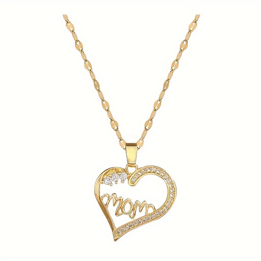 Elegant Open-Heart &*;MOM&*; Pendant Necklace for Women Golden-Tone  Chain Jewelry with Dainty Layering Necklace