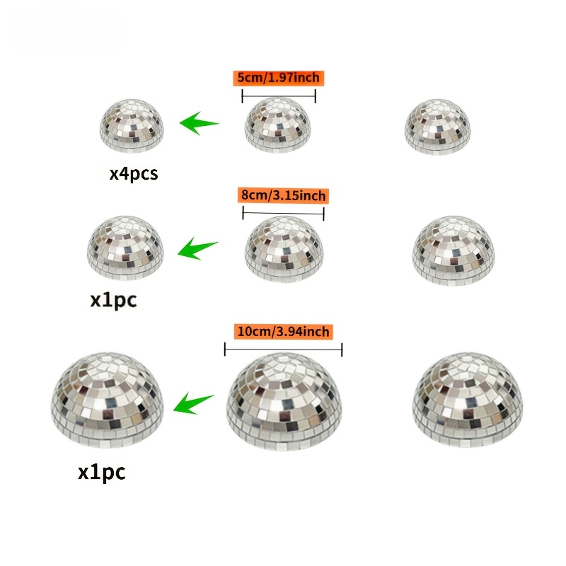 TEMU 6pcs Set Of Self-adhesive Disco Ball Wall Decorations, Disco Hemispheres, Shiny Mirrored Reflective Balls, Suitable For Events, Weddings, Room