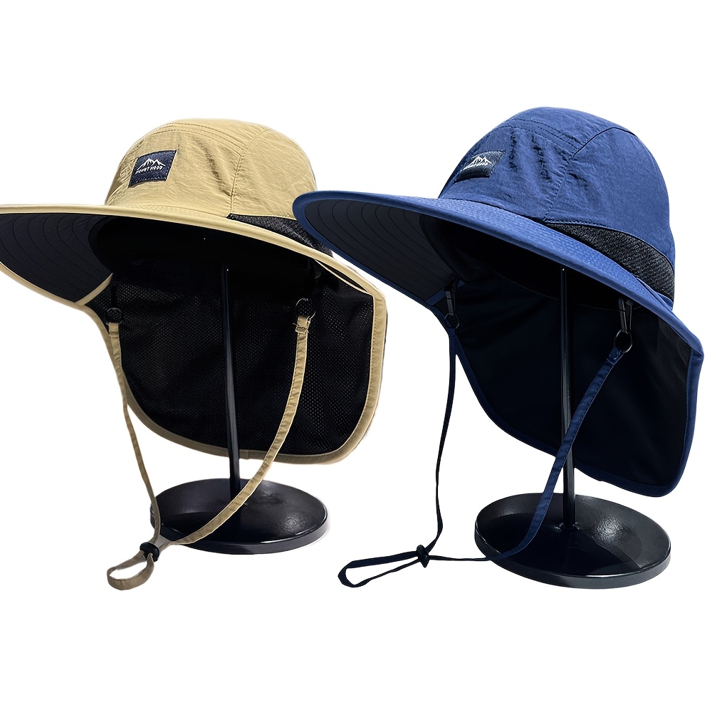 TEMU 2pcs And Summer Simple Tooling Wind Sunshade Fisherman Hat, Retro Outdoor Fishing Hiking Rope Sunshade Hat