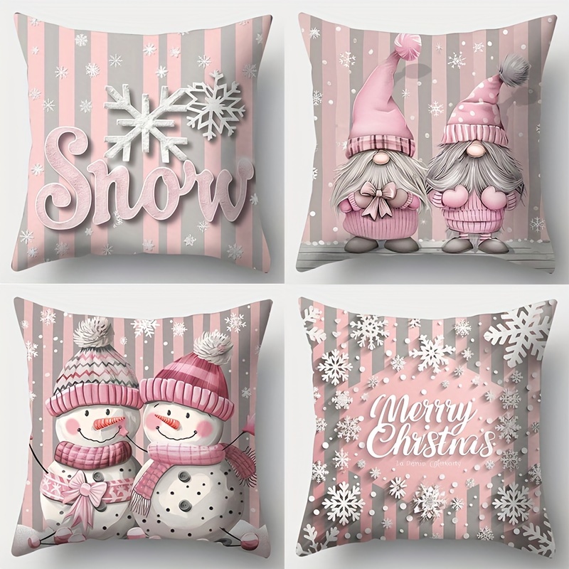 4pcs Christmas Pillowcase , 17.72*17.72, Suitable For Living Room Sofa, Bed, Bedroom, Home Decoration, No Pillow Insert