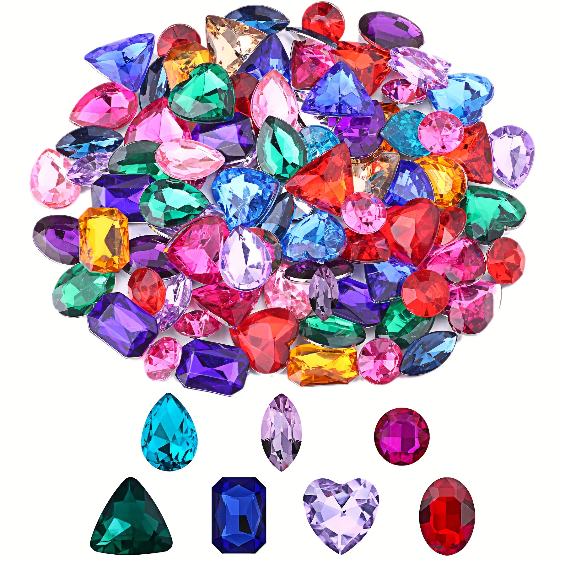 

50pcs Acrylic Rhinestone Set - Assorted Shapes Including Round, Octagon, Heart, Teardrop & Oval - Vintage Style For And Bag Decorations