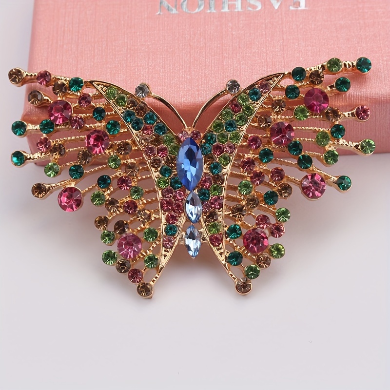

Multicolor Rhinestone Butterfly Brooch Pin, Elegant Luxury Accessory For Women, Exquisite Simplistic Design