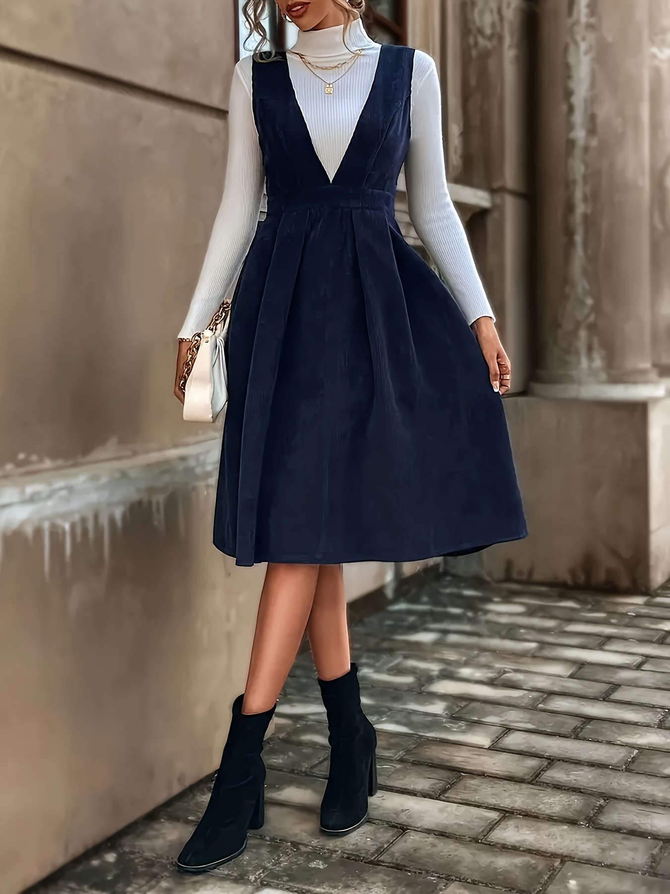 navy blue dress for baby girl Autumn And Winter Women'* Color Ruffle Hem Vest Dress Elegant Sleeveless  Corduroy Versatile