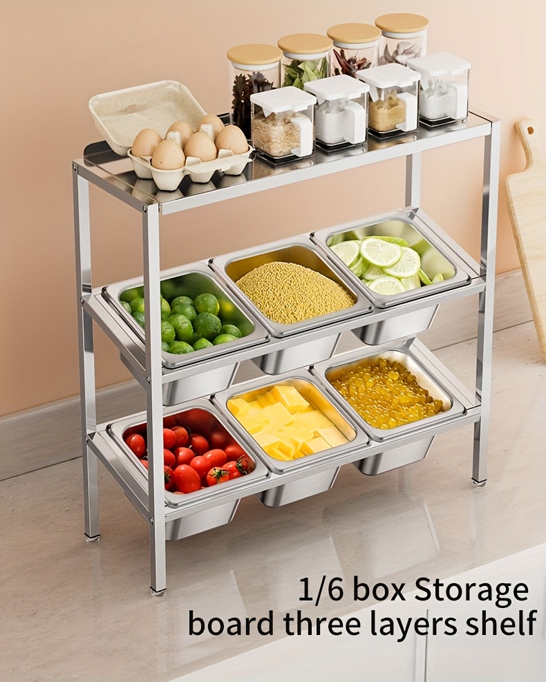 stainless steel 3 tier kitchen organizer with lids   spices fruits more   countertop storage solution details 1