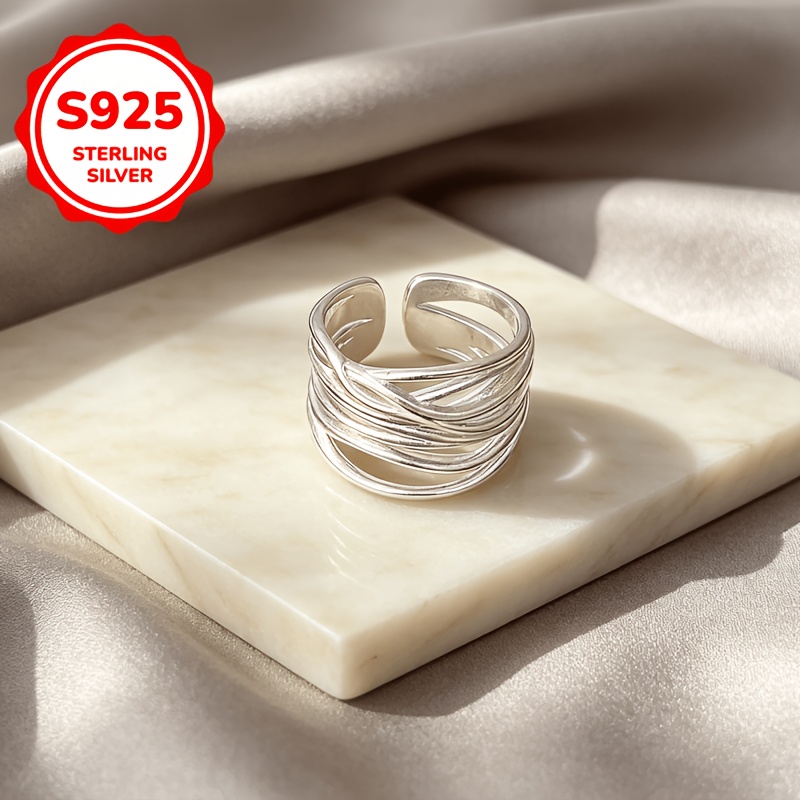 925 Silver Hypoallergenic Open Adjustable Irregular Line Ring