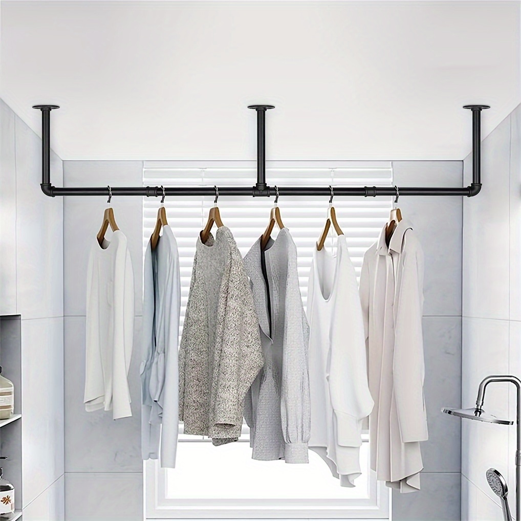 E-shop Kleiderstange für die Wand 180cm Kleiderstange für Wandmontage Industrial Style Wandgarderobe Abnehmbare Kleiderstangen aus Metall