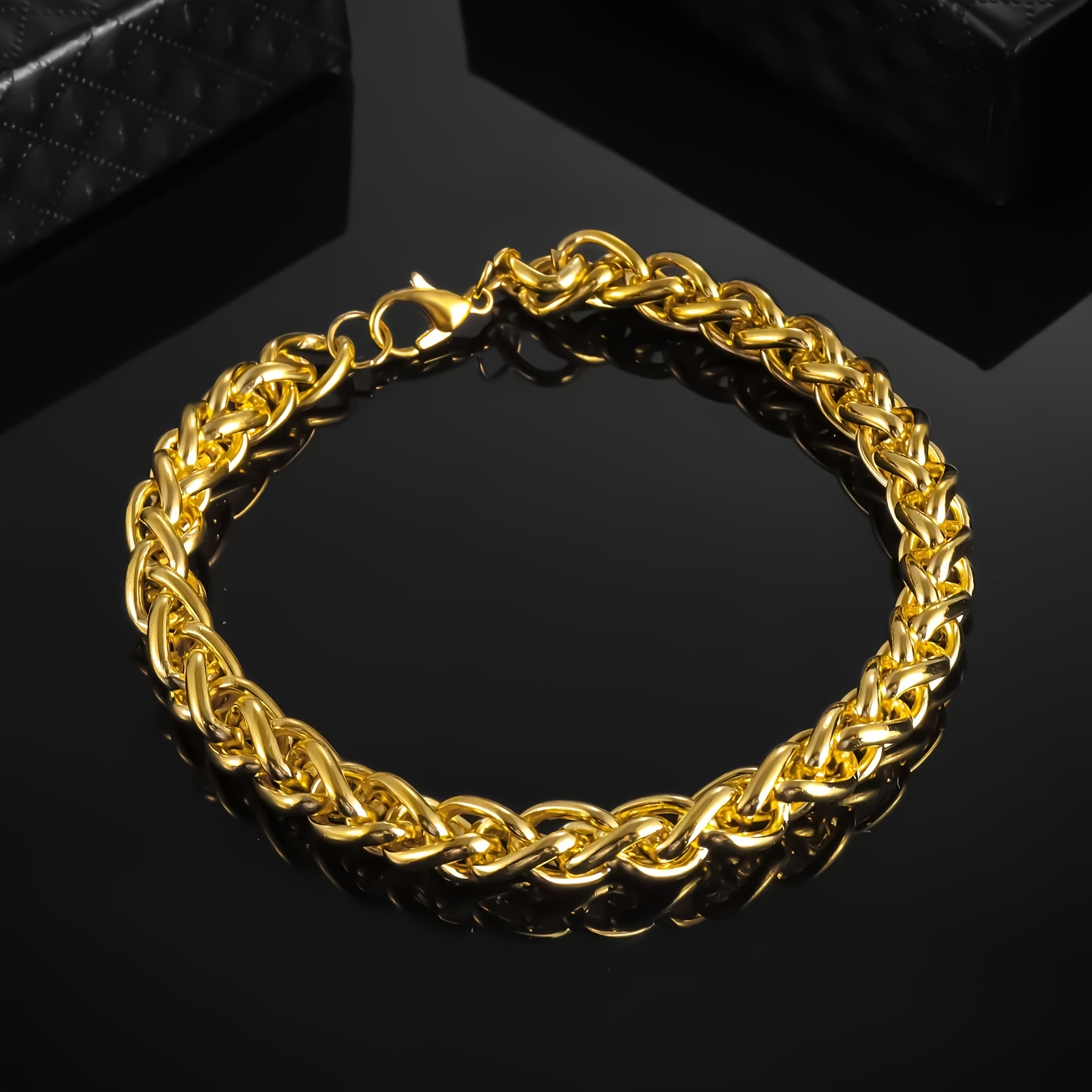 E-shop 6mm Edelstahl Armband in Goldoptik - Hip Hop & Minimalistischer Stil, für den oder Partys, Kpop