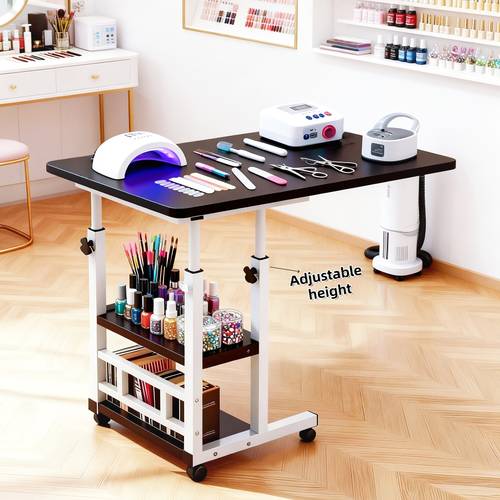 height adjustable mobile silent multifunctional beauty nail table with reinforced frame and lockable wheels manicurist portable nail table in black and white ideal for bedroom living room study small space outdoor nail shop etc