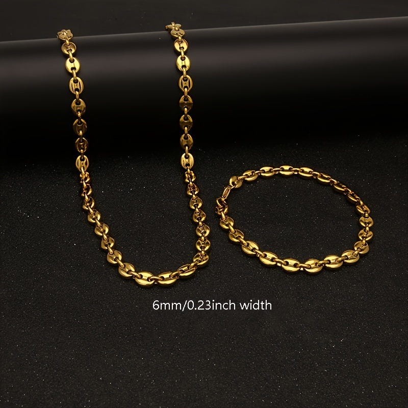 Stainless Steel Coffee Bean Necklace + Bracelet Set For Men And Women