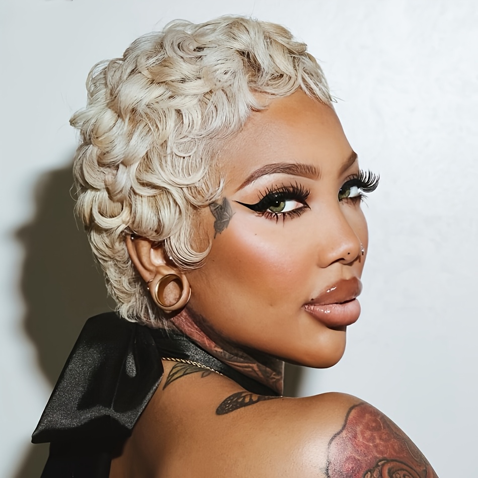 TEMU 6inch 613 Color Cut Wigs For Women, Human Hair Glueless Short Bob Wig With Bangs Layered Curly Wigs, Human Hair Full Machine Made Wig