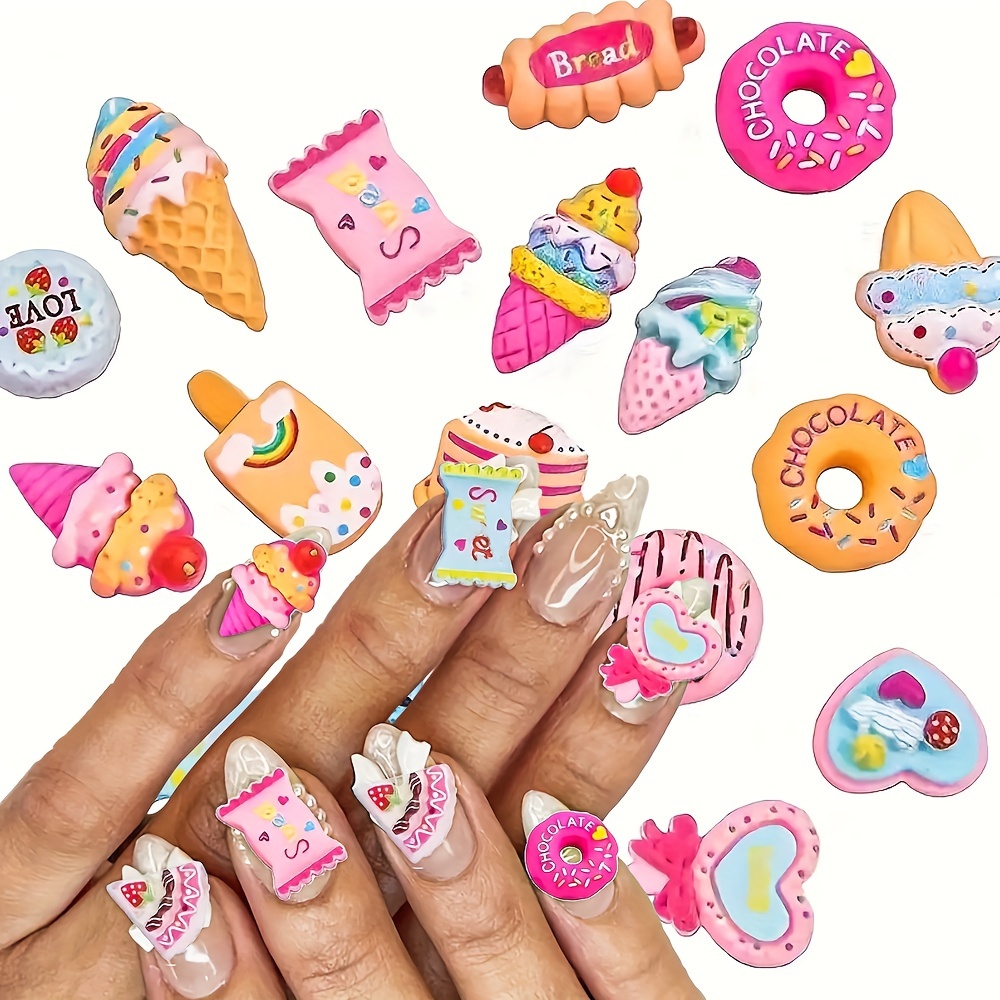 

100pcs/bag Art Charms - Cute Fruits And Sweets Resin Nail Art Accessories For Diy Crafts And Nail Art Decoration