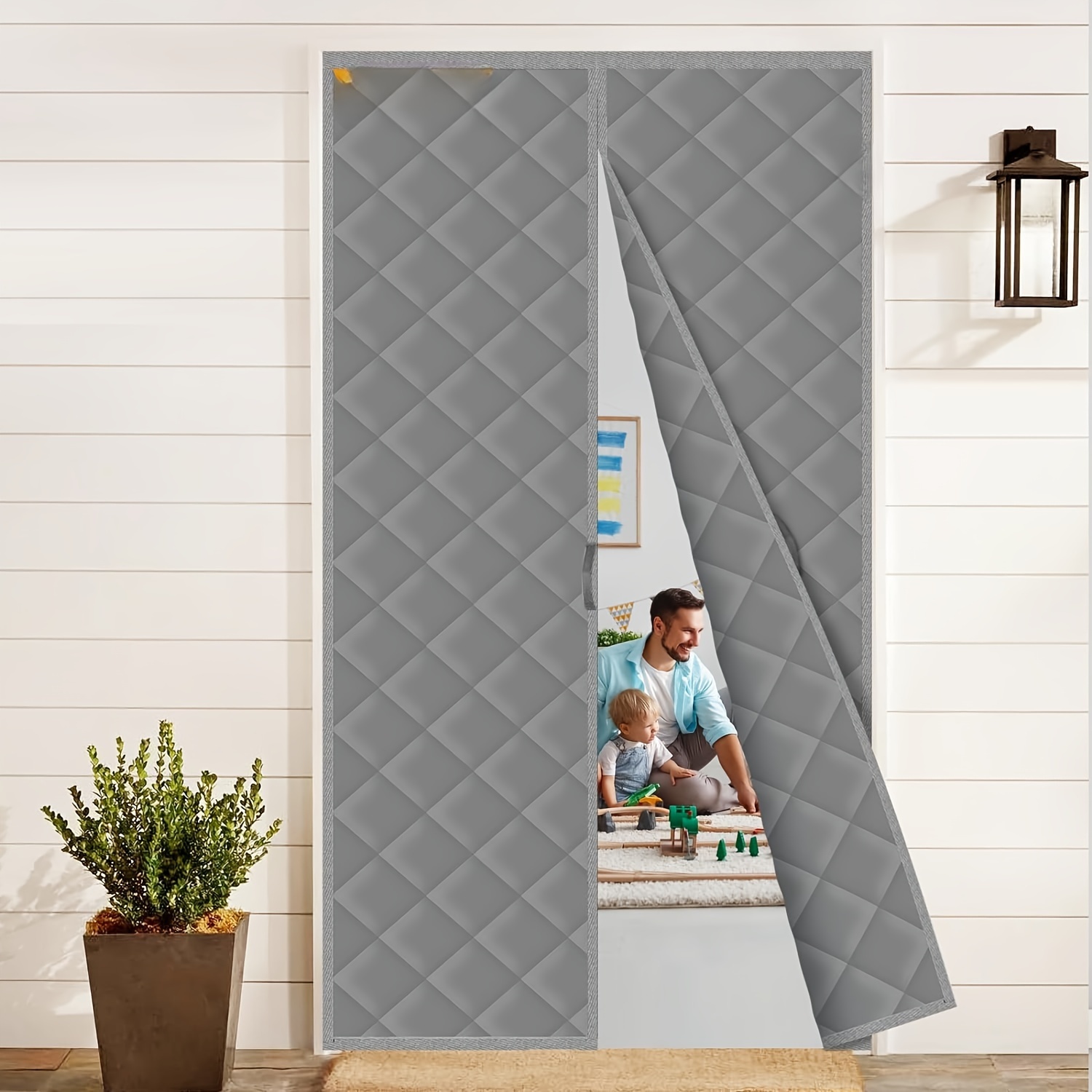 

Magnetic Thermal Insulated Door Curtain, Upgraded Oxford Cloth Filled With Thicken Cotton, Front Back Doorway Window Door Screen Mesh Insulation Cover Blanket Winter