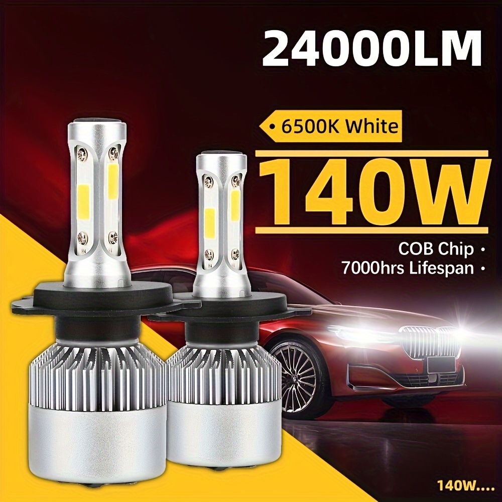 

Kingsofe 2pcs H4 Led Headlight Bulbs - 140w, 24000lm, Beam, 6500k White, Double-sided Cob Chip, Easy Install, Long-lasting 70,000hrs