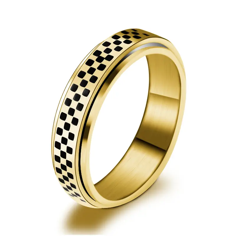 1pc stainless steel rotating mosaic ring black golden gift for women daily wear special occasions daily wear ring modern ring design durable ring ring Product details 1