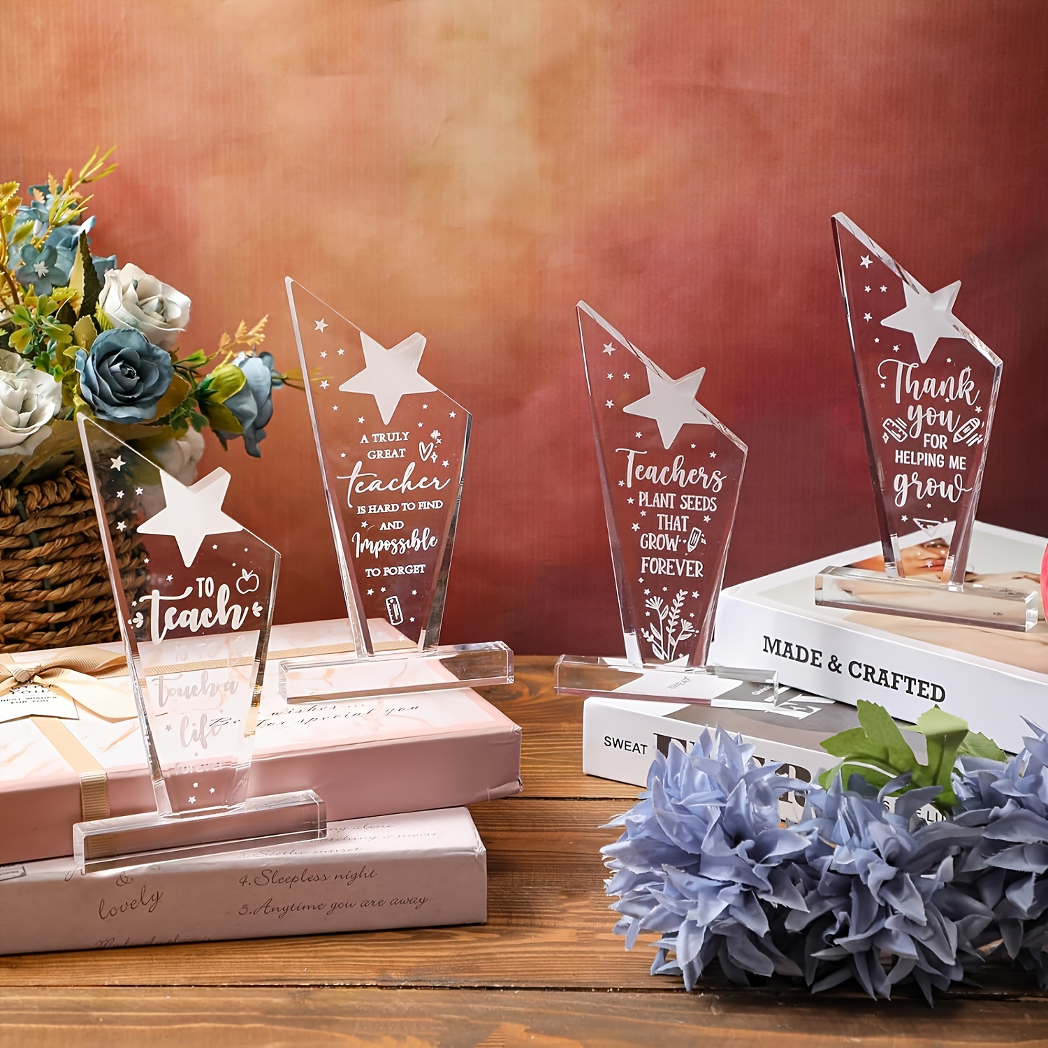 1pc personalized acrylic teacher appreciation award trophy customizable with name message   desk plaque english language with tabletop display for multipurpose decor ideal for thanksgiving christmas graduation 0