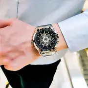 luxury mens business watch automatic mechanical self winding stainless steel strap hollow round dial alloy case fashionable water resistant non uncharged elegant without battery details 0