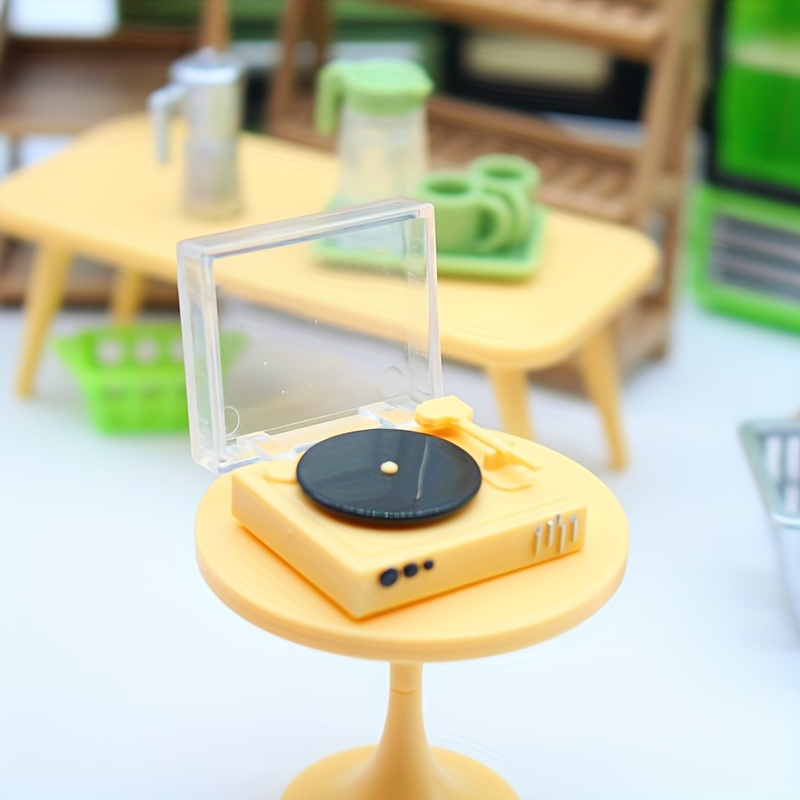 

1 Miniature Yellow Vinyl Record Player Model - Diy Retro Cd Machine Replica With Realistic , Bedroom & Living Room Decor, Plastic Construction