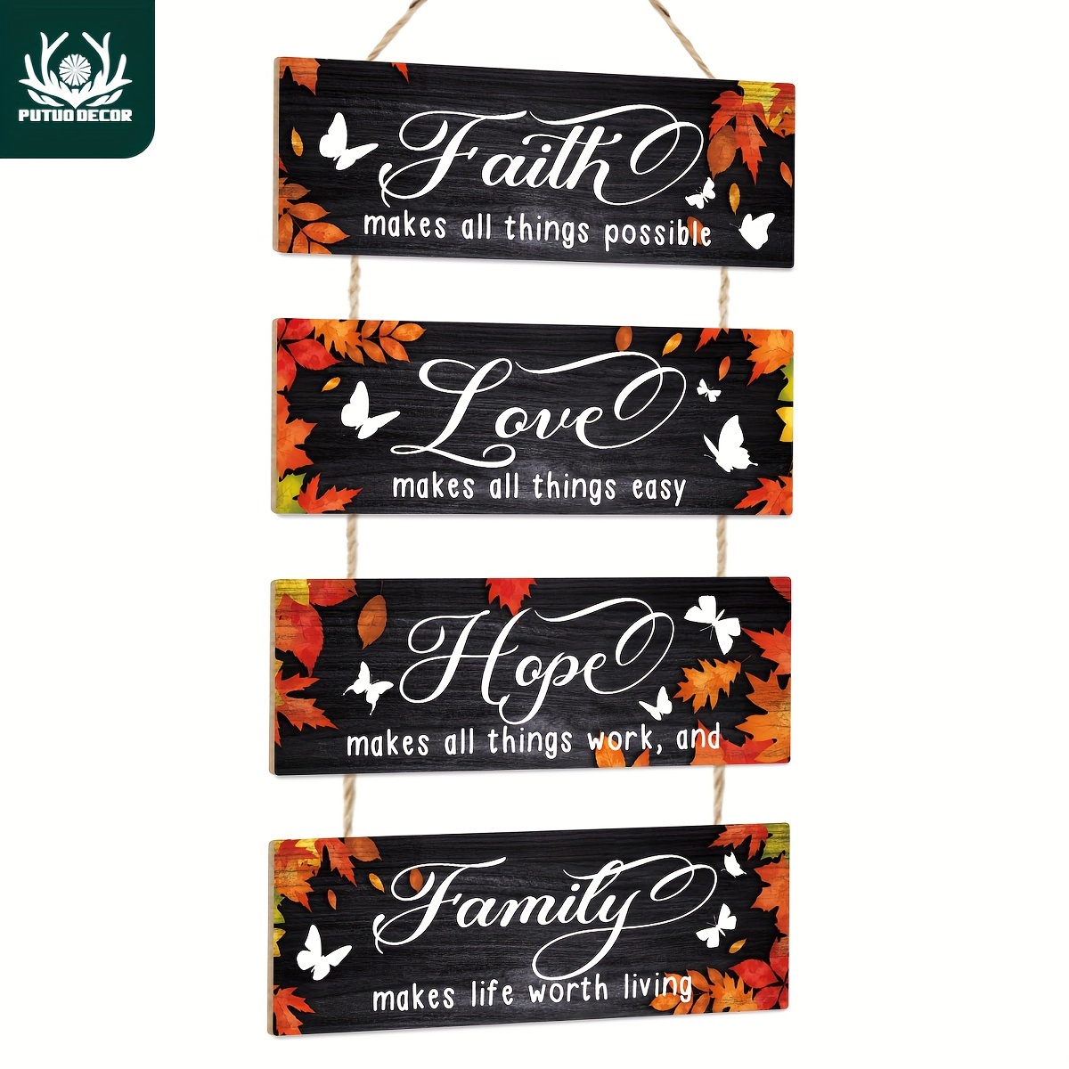 

Putuo Decor 1pc Sayings Wooden Hanging Signs, Autumn Craft Plaque Wall Art Decor For Home Living Room Office Porch