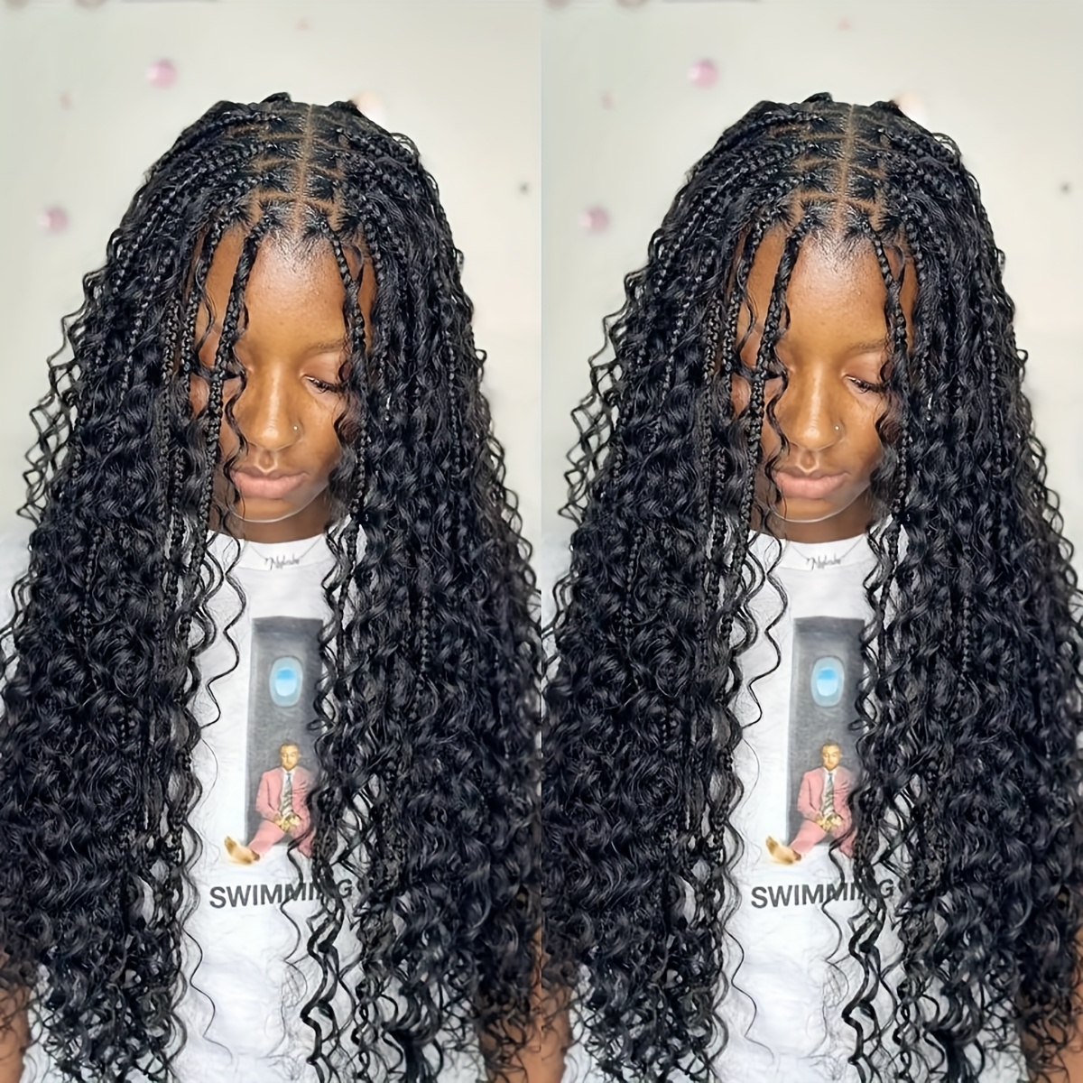 Synthetic Full Lace Box Braid Wig with Curly Ends for Daily Party Use 9x6 lace front braided wigs box braids synthetic heat - Temu  main image 4