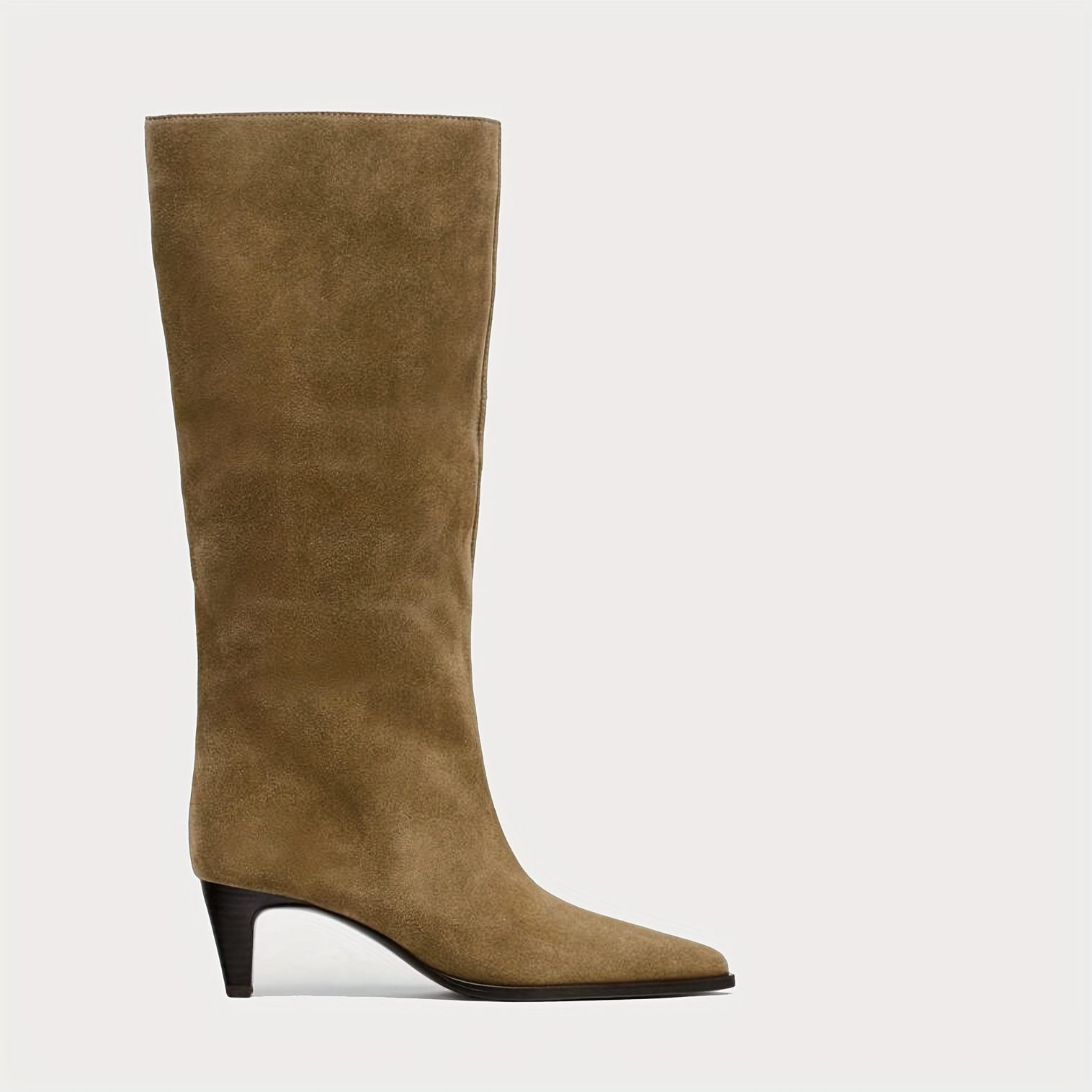 TEMU Botas de Tacón de Punta Afilada para Mujer - Botas de Pierna para , Cierre de Punta Redonda, Parte Superior de Tela y de PU, Cómodas para