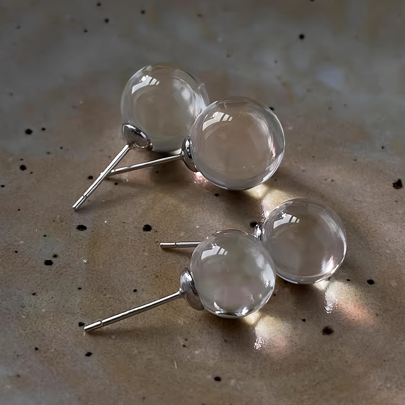 TEMU Easy Elegant Transparent Round Bead Ear Jewelry Set Suitable For Women' Vacation Wear