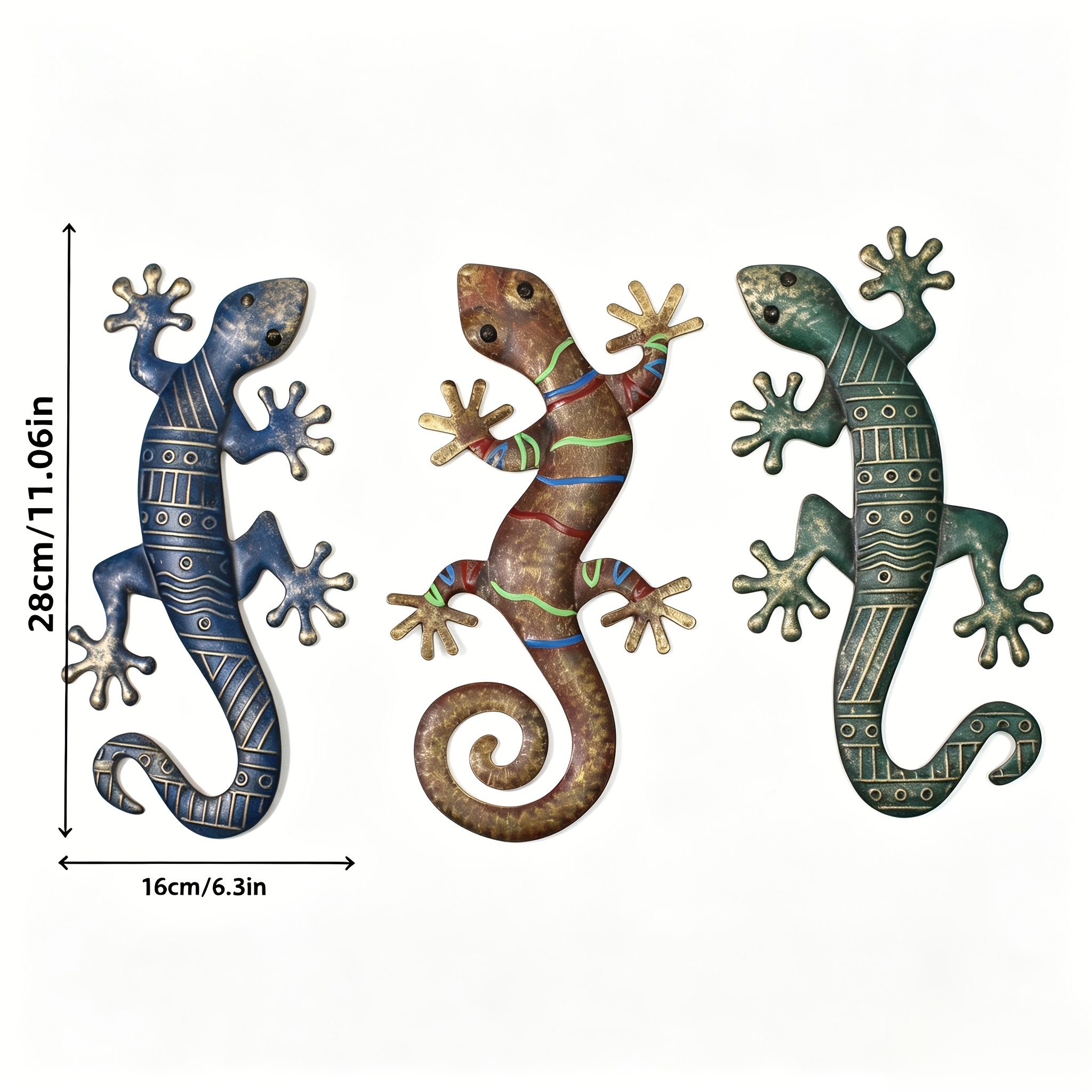 TEMU 3 Piezas de Decoración de Pared de Metal con Gecko, Esculturas Colgantes de Coloridas Pintadas a , Adornos de Gecko de Metal Resistentes a para