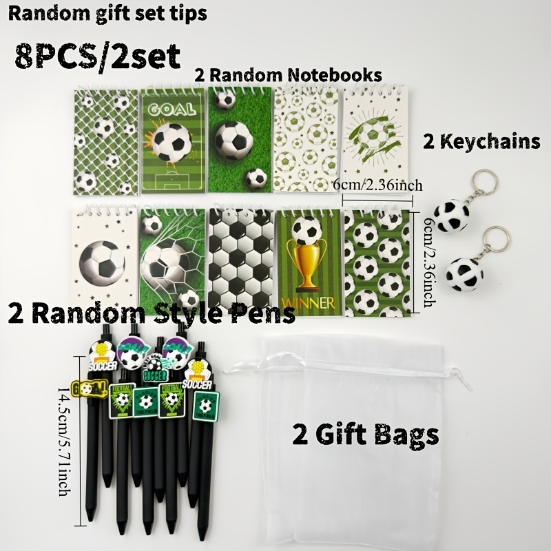 TEMU Regalo para Ella/Él Set Completo de 8 piezas: 2 Bolígrafos Deportivos de Fútbol, 2 Mini Cuadernos, 2 Llaveros de Fútbol y 2 Elegantes Bolsas de