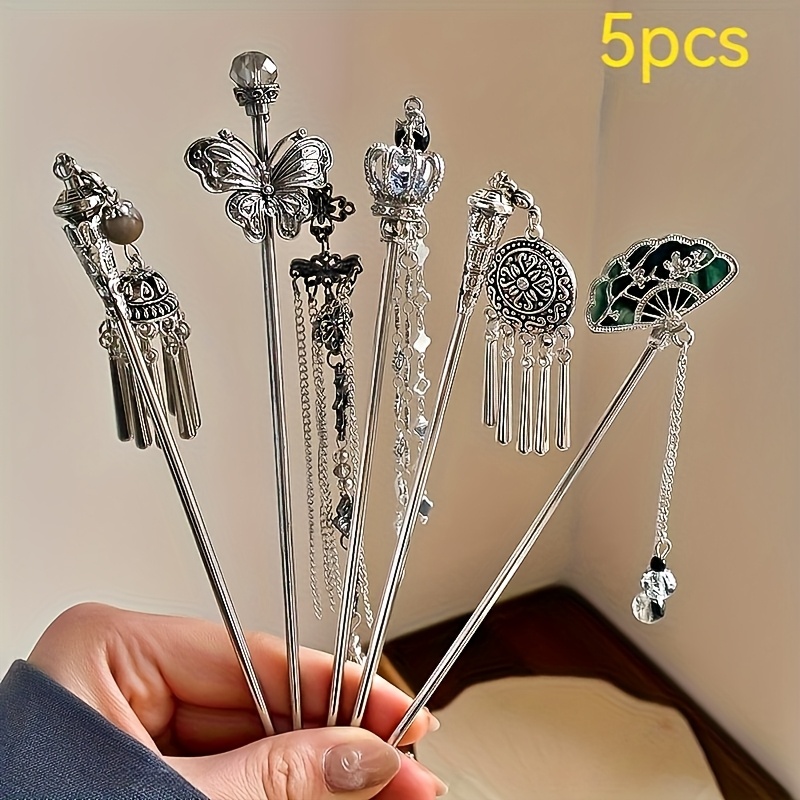 5pcs new retro tassel hairpins high end updo styling pins elegant metal hair accessories for   gift for daily and casual wear Product details 1