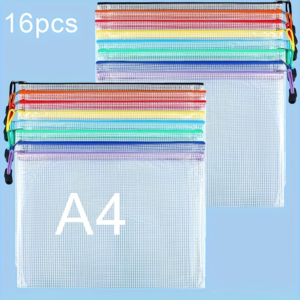 Document Bags In Sets Of 16, 32, Or 48, Featuring Zipper Mesh Pouches, A4 Size, Ideal For Organizing And Storing Files For School Or Home Use