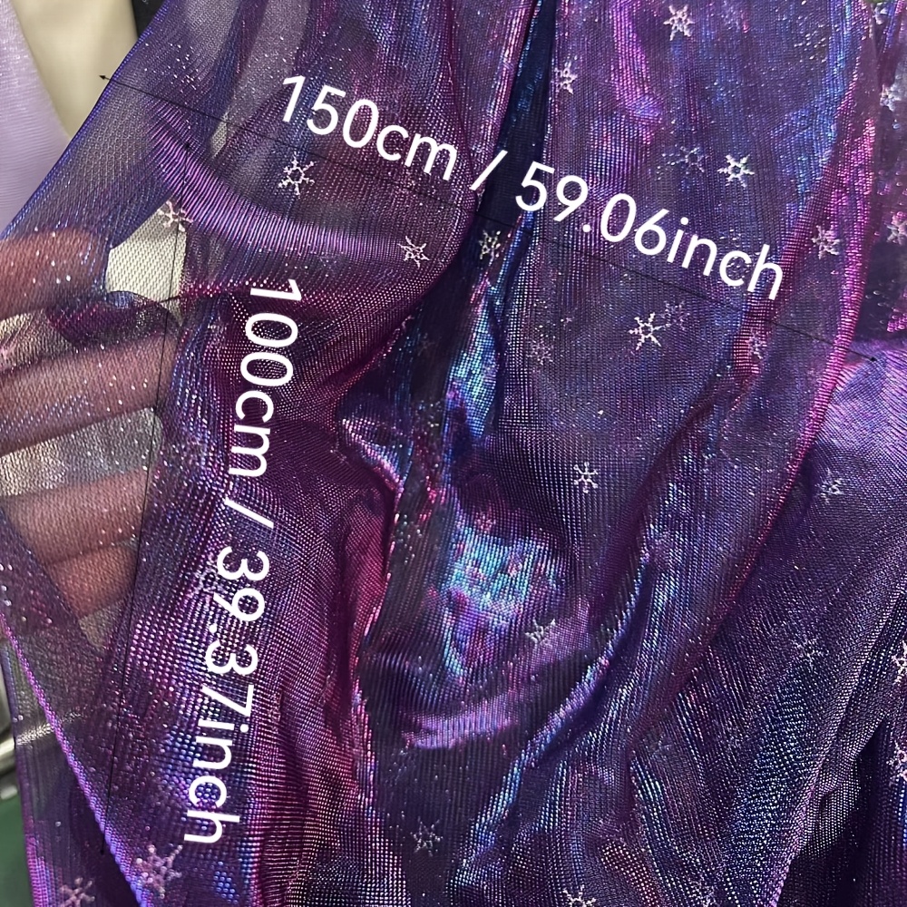 TEMU 銀河の紫ののティンが輝くオーガンザ生地、真珠のような透け感のある星の光を放つメッシュのロリータプリンセスドレス用の生地、手作りのリボンヘアアクセサリー、花のバック、裁判スタイルの虹色の紫の星のメッシュ