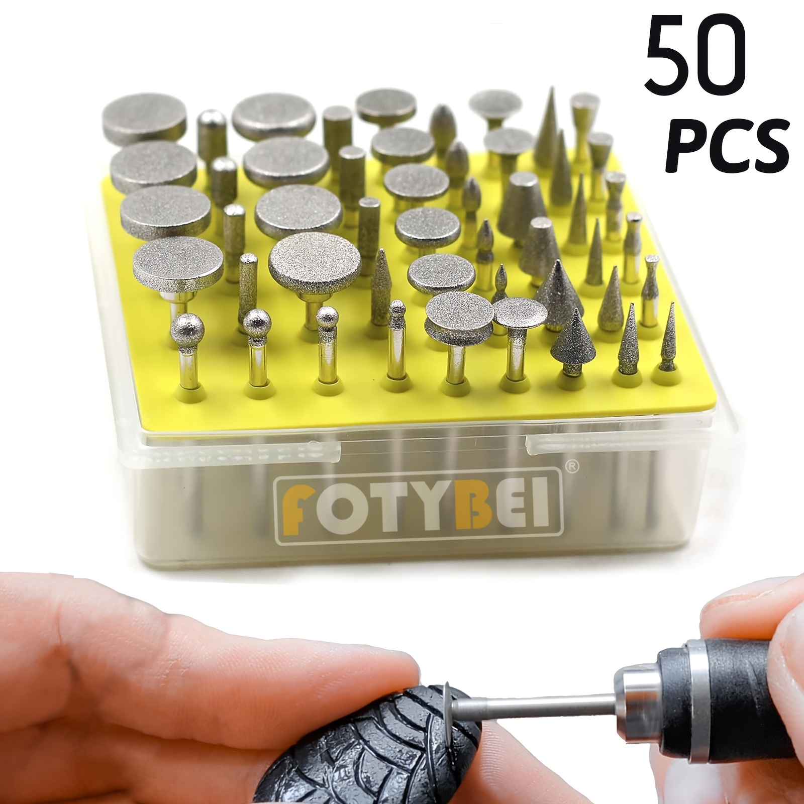 TEMU 50pcs Diamond Burr Set, 1/8 Inch (3mm) Diamond Drill Bit, For Engraving, Grinding, Stone, Rock, Jewelry, Glass And Ceramic, Compatible With