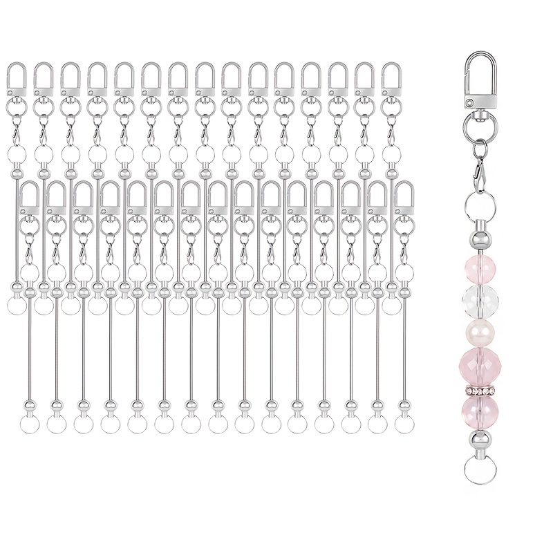 TEMU 30pcs Beadable Men's Key Rings, Keychain Sticks With Loose Beads For Diy Blank Keychain Beading, Beaded Keychain Crafts