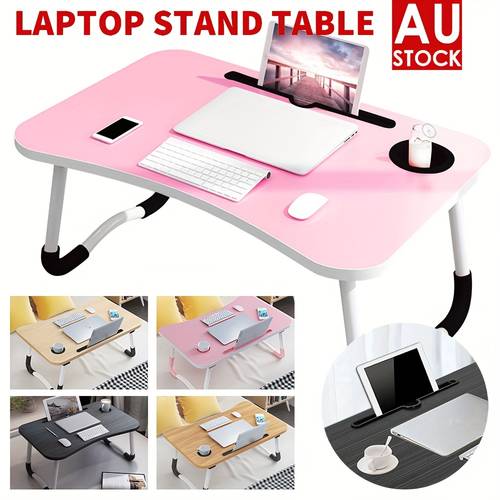 foldable laptop table portable lap desk bed table tray laptop stand with cup holder and tablet slot and lifting handle for working writing drawing and eating
