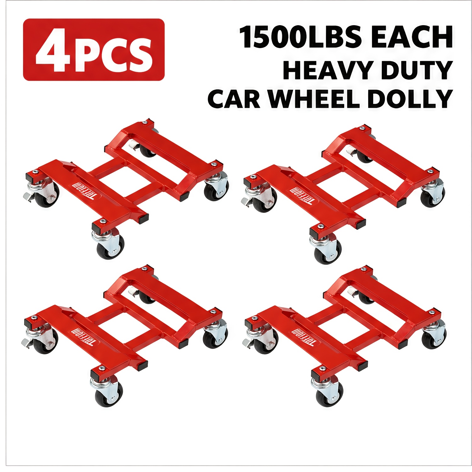 TEMU 4-pack Heavy Duty Car Wheel Dolly, 6000lbs Total Capacity (1500lbs Each) With Casters & Brakes, Vehicle Moving Tire Skates For Garage Auto