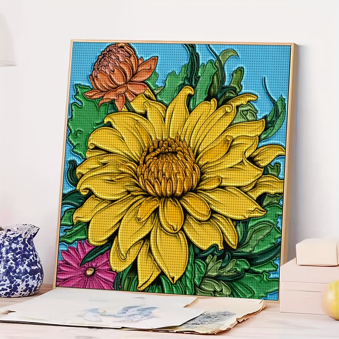 Colorful Floral Cross Stitch Kit, Frameless, Ideal for Beginners